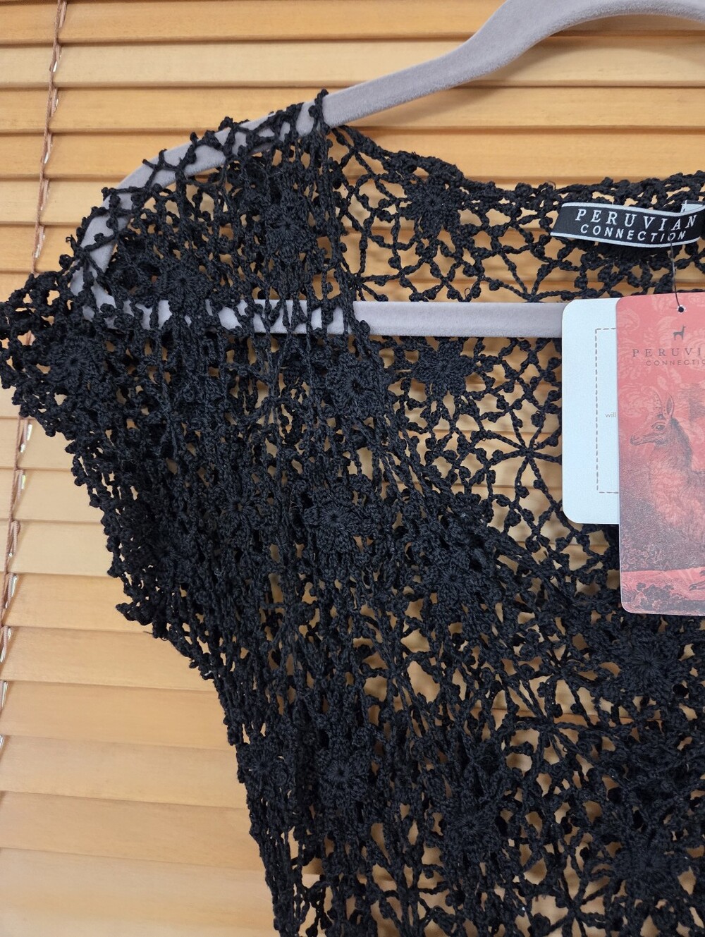 Peruvian Connection Black Crochet Starflower Dress XS NWT